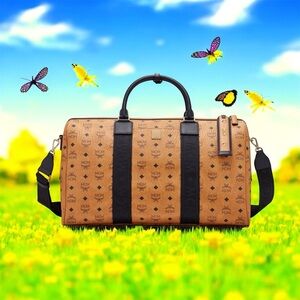 MCM Tan and Black Duffel Bag for Stylish Travel